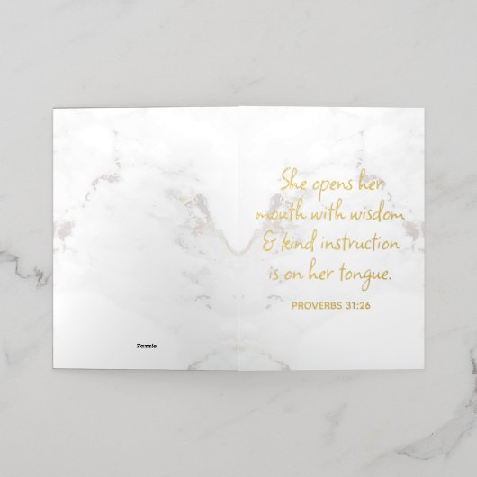 箴言31:26聖書の聖句マーブルグラム 箔グリーティングカード (外側レイダウン)