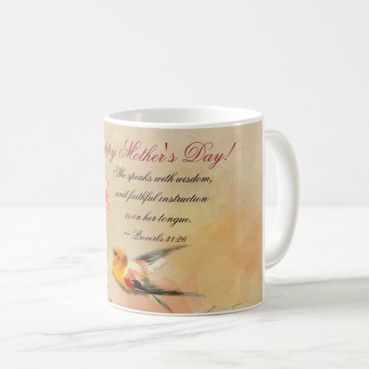 箴言31:26、聖句、母の日のヴィンテージ コーヒーマグカップ (正面右)