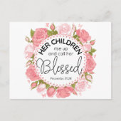 箴言31:28母の日聖なる書物、 経典ピンクの花 ポストカード (正面)