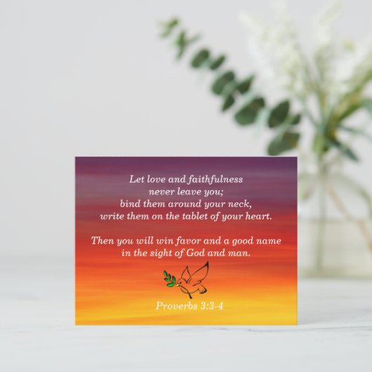 箴言3:3-4の忠実さ聖書箇所記憶 ポストカード (スタンド正面)