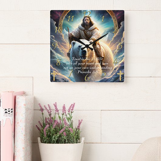 箴言3:5キリスト教の信仰イエスが負う スクエア壁時計