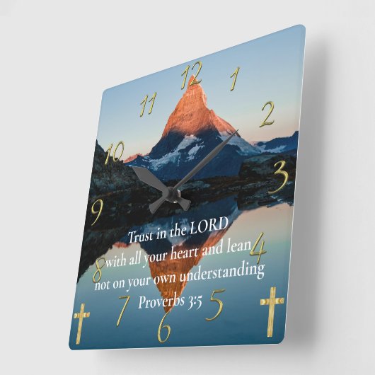 箴言3:5キリスト教信仰の湖 スクエア壁時計 (傾斜)