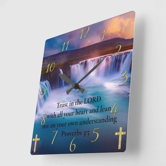 箴言3:5キリスト教金ゴールド祈りの言葉 スクエア壁時計 (傾斜)