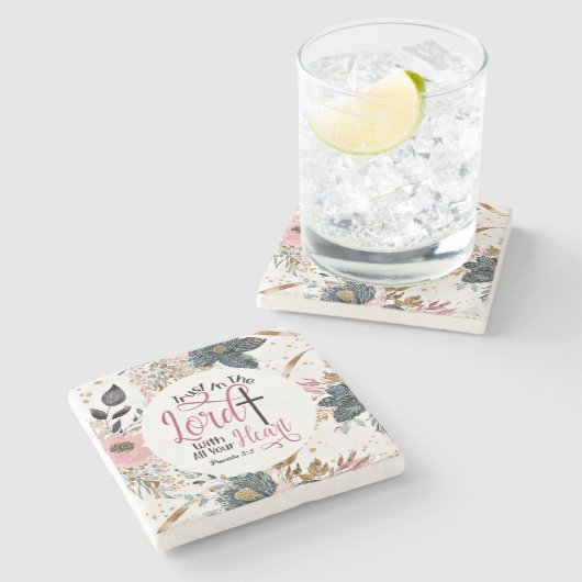 箴言3:5主なる聖書の聖句への信頼 ストーンコースター (横)