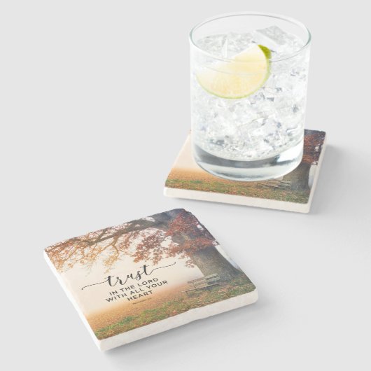 箴言3:5主を信じ、あなたのハートを信じる ストーンコースター (横)