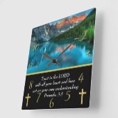 箴言3:5山の湖 スクエア壁時計 (傾斜)