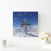 箴言3:5山ピーククロス スクエア壁時計 (ホーム)