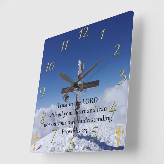 箴言3:5山ピーククロス スクエア壁時計 (傾斜)