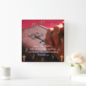 箴言3:5手で聖なる聖書 スクエア壁時計 (ホーム)