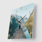 箴言3:5波止場に座る スクエア壁時計 (傾斜)