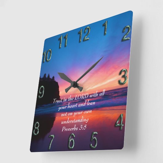 箴言3:5美しい海と空 スクエア壁時計 (傾斜)