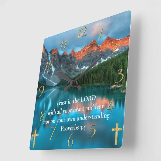 箴言3:5美しい湖の景色 スクエア壁時計 (傾斜)