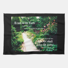 箴言3:5-6による庭園の道 キッチンタオル