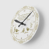箴言3:5-6壁時計と鳥、花グレー ラウンド壁時計 (傾斜)