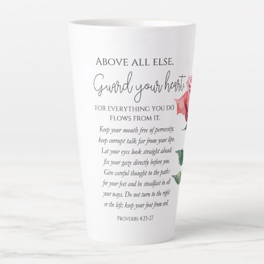 箴言4:23-27あなたのハート聖なる書物、 経典の花を守る カフェラテマグ (正面)