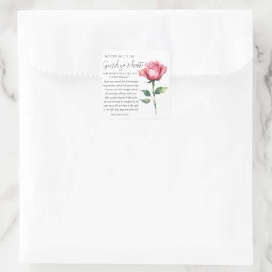 箴言4:23-27あなたのハート聖なる書物、 経典の花を守る スクエアシール (バッグ)