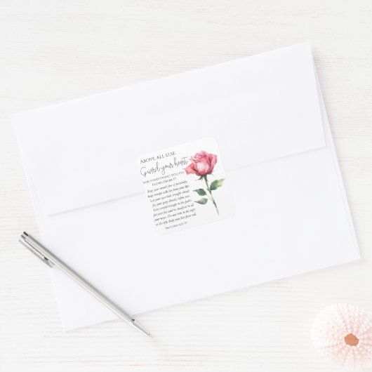 箴言4:23-27あなたのハート聖なる書物、 経典の花を守る スクエアシール (封筒)