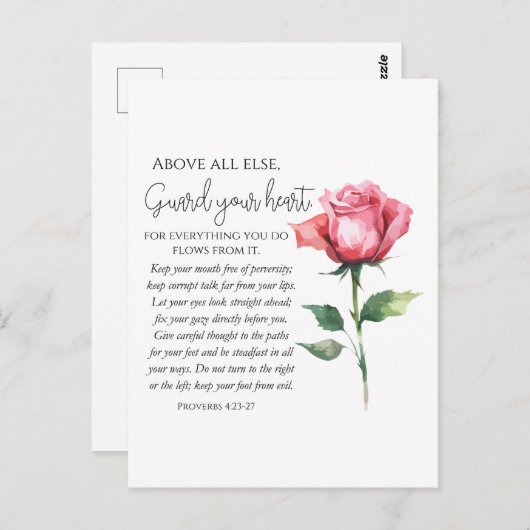 箴言4:23-27あなたのハート聖なる書物、 経典の花を守る ポストカード (正面/裏面)