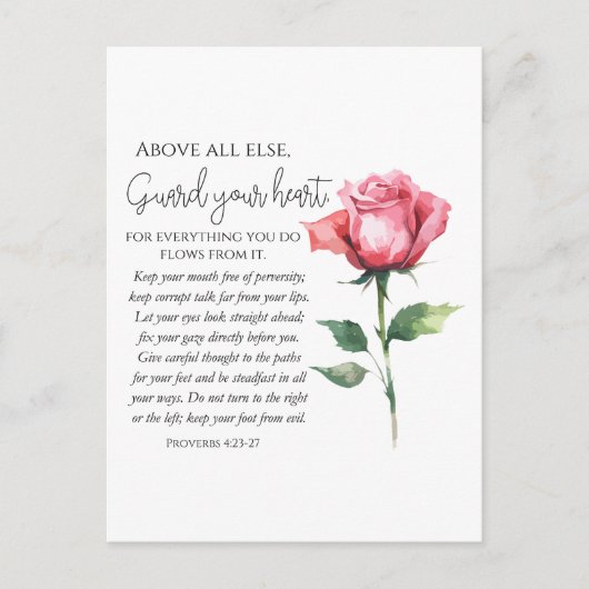 箴言4:23-27あなたのハート聖なる書物、 経典の花を守る ポストカード (正面)