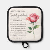 箴言4:23-27あなたのハート聖なる書物、 経典の花を守る 鍋敷き (正面)