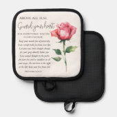 箴言4:23-27あなたのハート聖なる書物、 経典の花を守る 鍋敷き (正面/裏面)