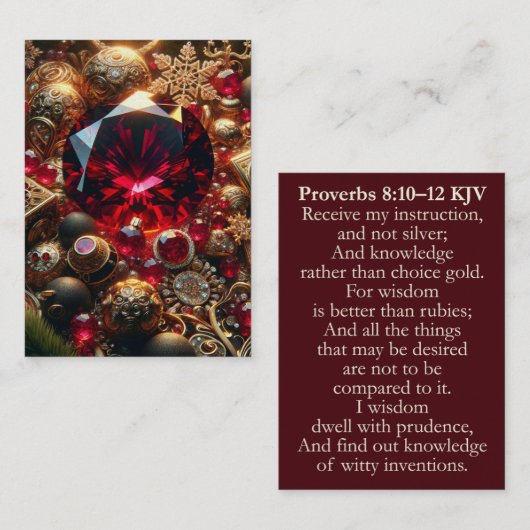 箴言8:10-12 KJVカード – クリスマスRuby Wisdom 名刺 (正面/裏面)