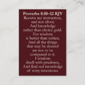 箴言8:10-12 KJVカード – クリスマスRuby Wisdom 名刺 (裏面)