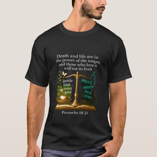 箴言 18:21 聖書の詩 Tシャツ (正面)