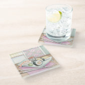 箸が付いている分類された寿司のプレート ガラスコースター (アングル)