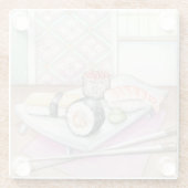 箸が付いている分類された寿司のプレート ガラスコースター (裏面)