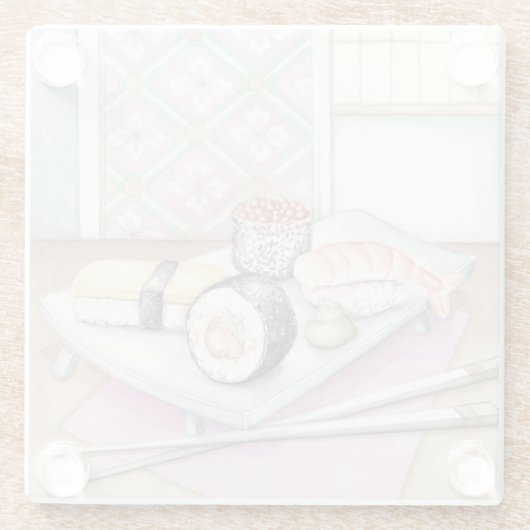 箸が付いている分類された寿司のプレート ガラスコースター (裏面)