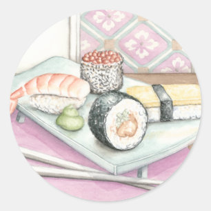 箸が付いている分類された寿司のプレート ラウンドシール