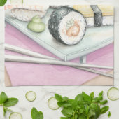 箸による寿司の組み合わせプレート キッチンタオル (折り畳み)