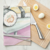 箸による寿司の組み合わせプレート キッチンタオル (四つ折り)