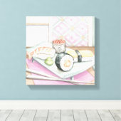 箸による寿司の組み合わせプレート キャンバスプリント (インサイチュ (ウッドフロア))