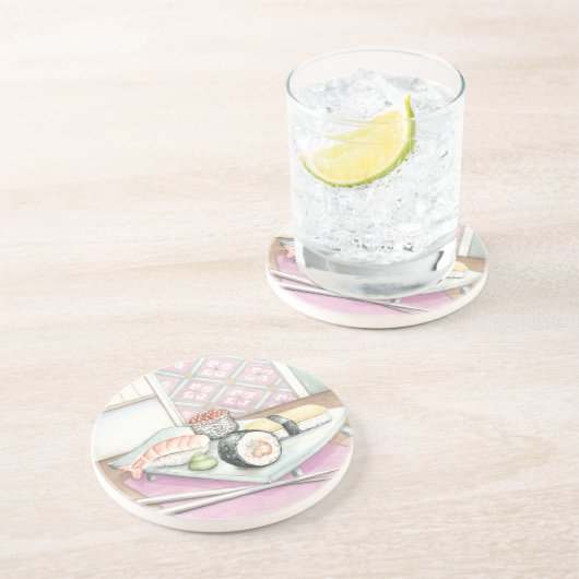 箸による寿司の組み合わせプレート コースター (側面)