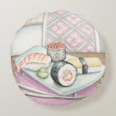 箸による寿司の組み合わせプレート ラウンドクッション (裏面)