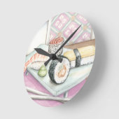 箸による寿司の組み合わせプレート ラウンド壁時計 (傾斜)