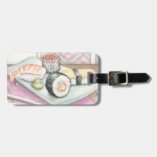箸による寿司の組み合わせプレート ラゲッジタグ (正面横)