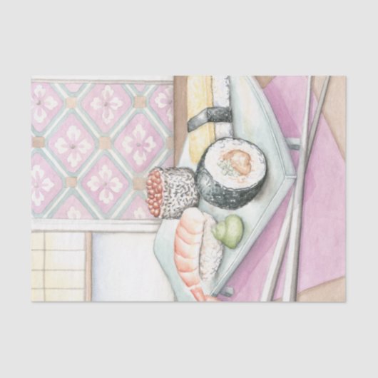 箸による寿司の組み合わせプレート 薄葉紙 (正面)