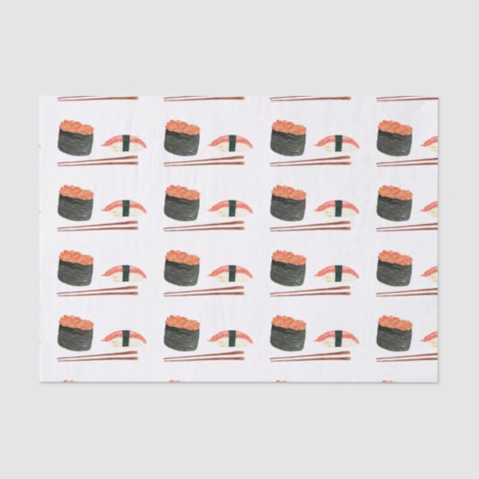 箸のティッシュ転がペープ付き水彩寿司 薄葉紙 (正面)