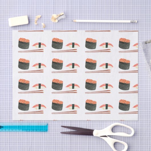 箸のティッシュ転がペープ付き水彩寿司 薄葉紙 (クラフト)