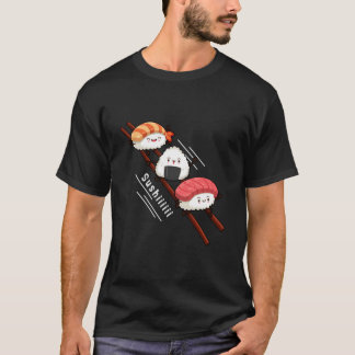 箸の上で滑る寿司 かわいい アニメ 日本 Tシャツ