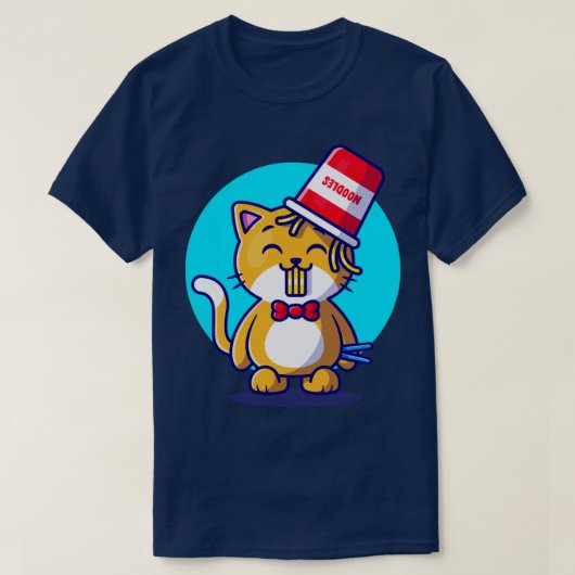 箸入食べれカートラーメンかわいい猫ラーメン Tシャツ (デザイン正面)