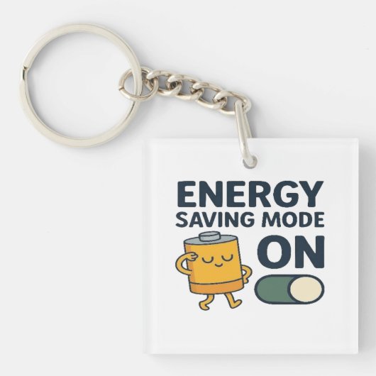 節電モードオン 楽しい電池の怠け者Tシャツ キーホルダー (正面)