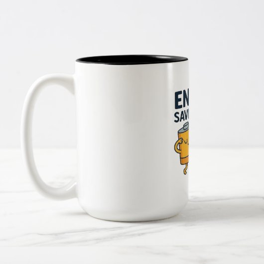 節電モードオン - 面白い電池の怠け者Tシャツ ツートーンマグカップ (左)