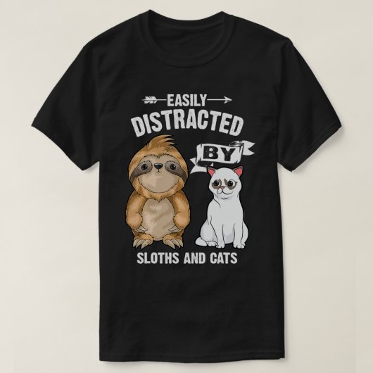 簡単おもしろいに気を散らすナマケモノ男性の女性かわいい Tシャツ (デザイン正面)