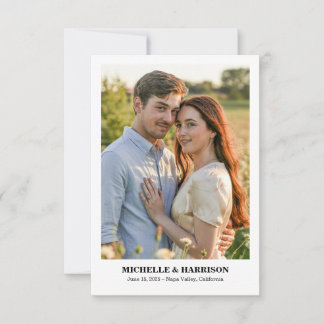 簡単でカジュアル、そして楽しい テキストと写真の結婚式日程お知らせ セーブザデート