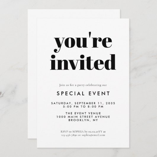 簡単なグランドオープンスペシャルイベントビジネス立ち上げ 招待状 (正面/裏面)