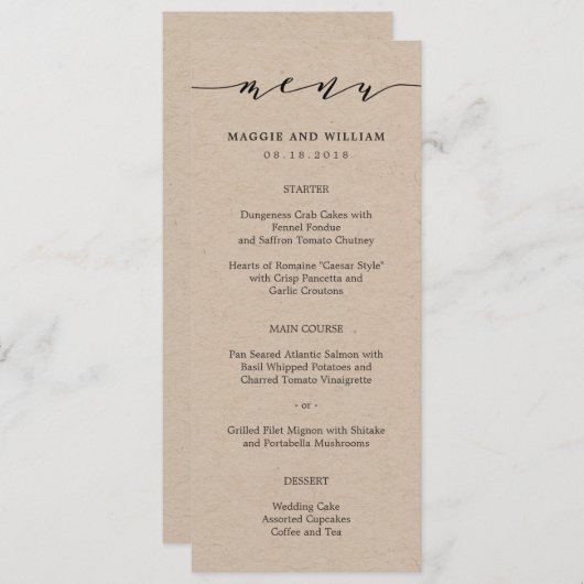 簡単なスクリプトメニューカードクラフト メニュー (正面/裏面)